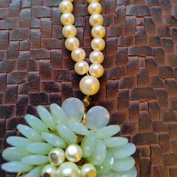 Faux Jade and Pearl Floral Fashion Necklace - Picture 6 of 11